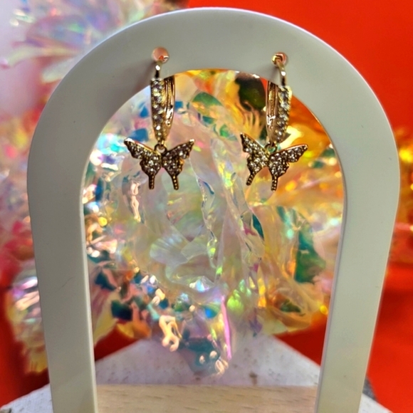 Butterfly Drop Earrings - Gold - Picture 2 of 4